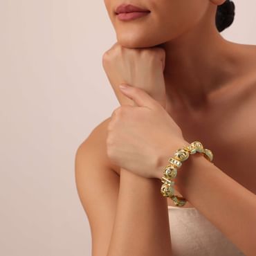 Aqua Bangle With Studded Kundan And Meenakari Detail