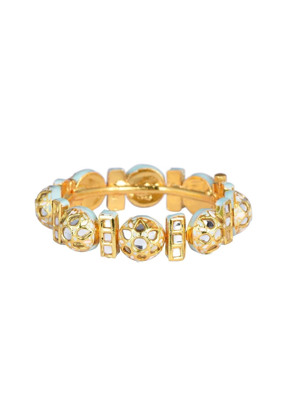 Aqua Bangle With Studded Kundan And Meenakari Detail