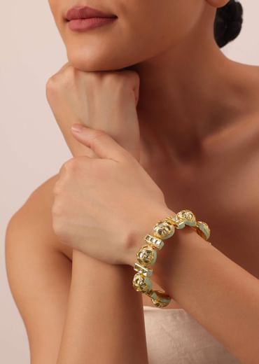 Aqua Bangle With Studded Kundan And Meenakari Detail