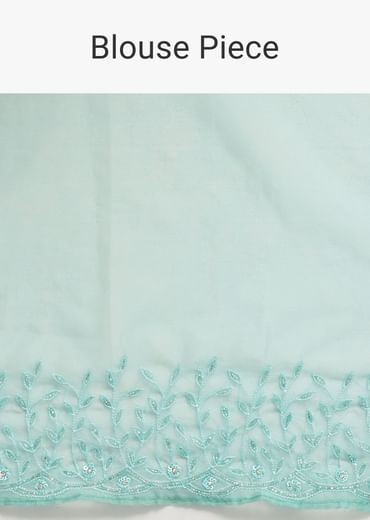 Aqua Blue Embroidered Organza Saree With Unstitched Blouse
