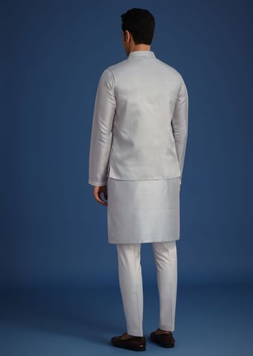 Aqua Blue Jacket And Kurta Set In Silk