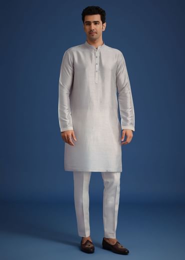 Aqua Blue Jacket And Kurta Set In Silk