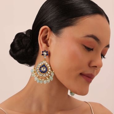 Aqua Blue Kundan Danglers With Stone Drops