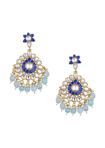 Aqua Blue Kundan Danglers With Stone Drops