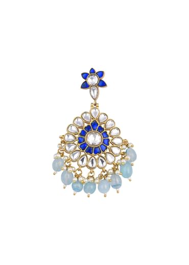 Aqua Blue Kundan Danglers With Stone Drops