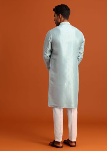 Aqua Blue Silk Kurta Set With Booti Work