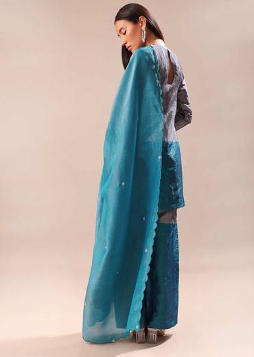 Aqua Green Embroidered Kurta Palazzo Set