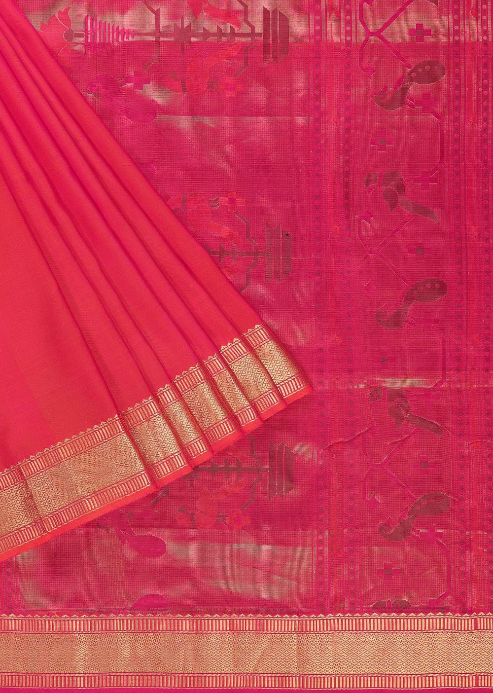 Azalea Pink Silk Saree In Zari Woven Border With Paithani Pallu And Unstitched Blouse