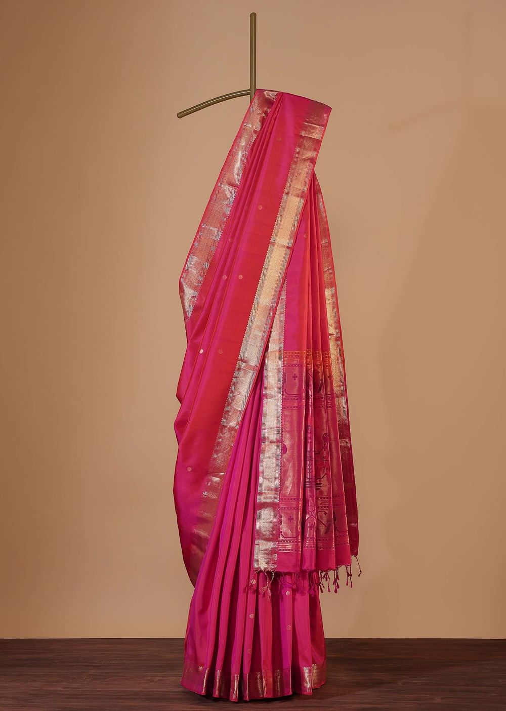 Azalea Pink Silk Saree In Zari Woven Border With Paithani Pallu And Unstitched Blouse