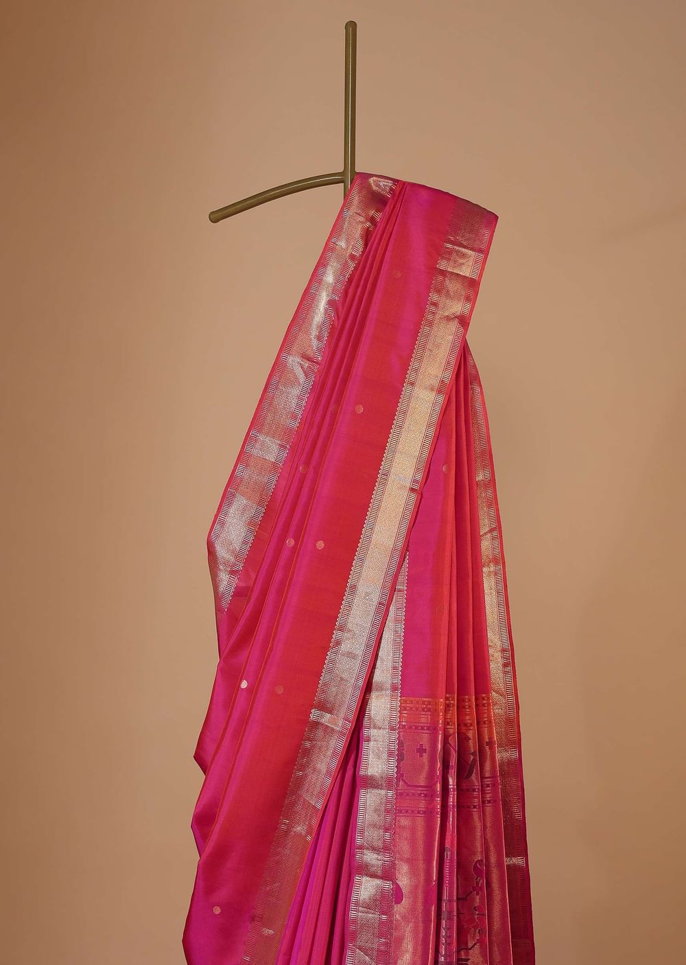 Azalea Pink Silk Saree In Zari Woven Border With Paithani Pallu And Unstitched Blouse