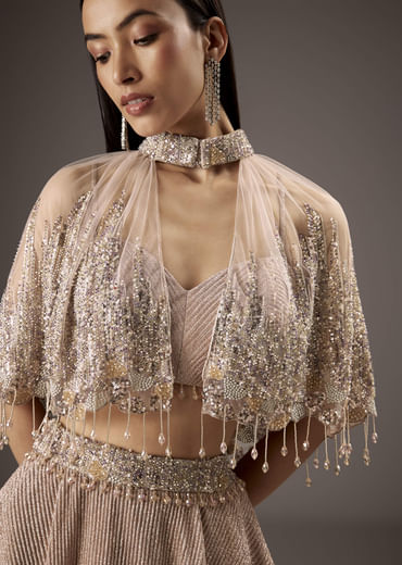 Baby Pink Fancy Bridesmaid Lehenga With Cape