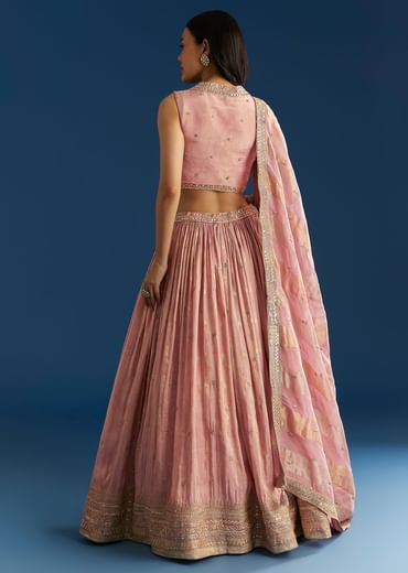 Baby Pink Tissue Lehenga Set With Mirror Sequins Choli