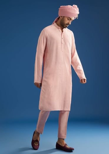 Baby Pink Tussar Sherwani With Cutdana And Tikki Stone Work