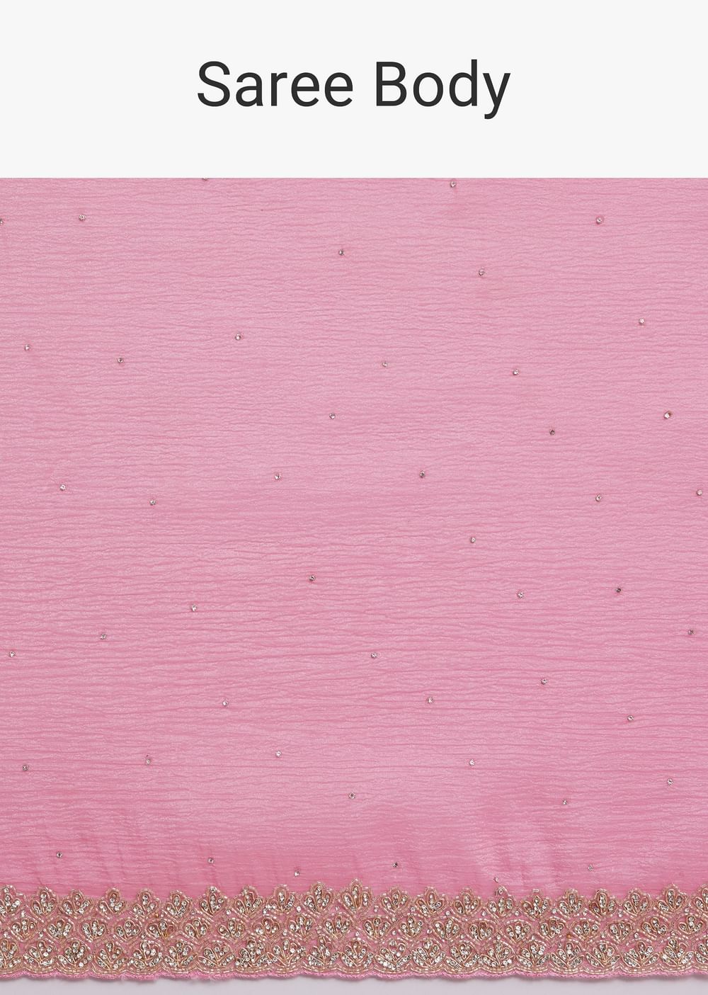 Baby Pink Crushed Tissue Saree With Embellished Border