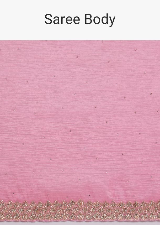 Baby Pink Crushed Tissue Saree With Embellished Border