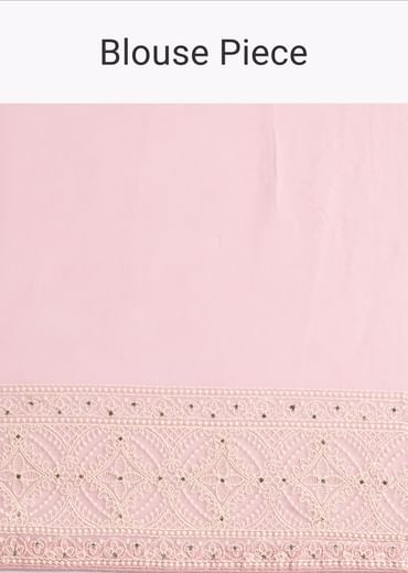 Baby Pink Georgette Chikankari Saree With Unstitched Blouse