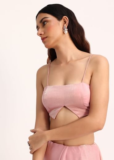 Baby Pink Satin Saree With Thread And Stone Embroidery And Unstitched Blouse
