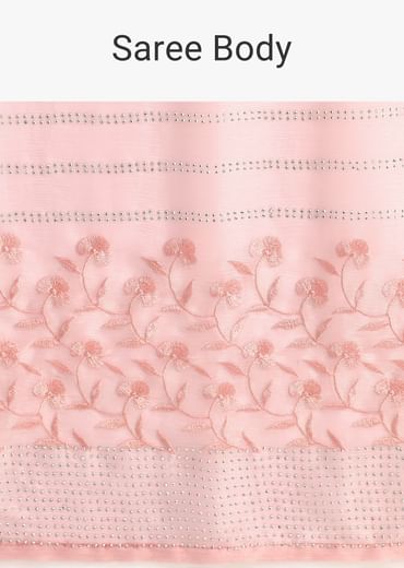 Baby Pink Satin Saree With Thread And Stone Embroidery And Unstitched Blouse