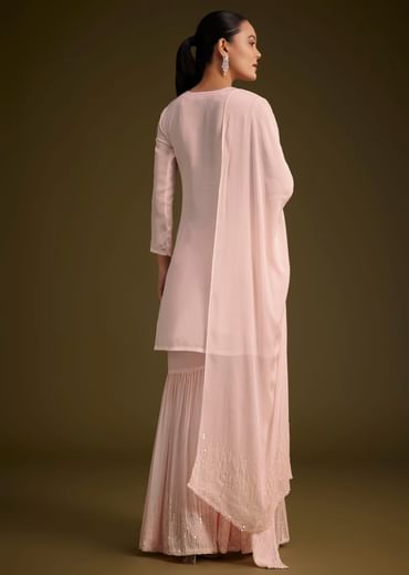 Baby Pink Sequined Chinon Sharara Set