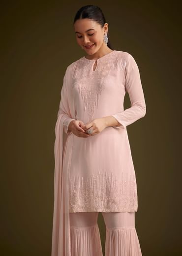 Baby Pink Sequined Chinon Sharara Set