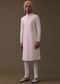 Baby Pink Sherwani Set In Silk With Moti And Sequins Work