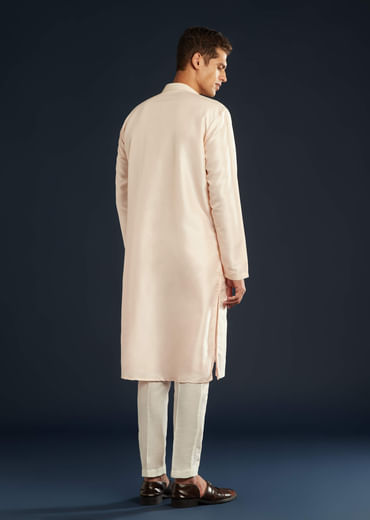 Baby Pink Silk Kurta Set with Resham Thread Accents Baby Pink Silk Kurta Set with Resham Thread Accents