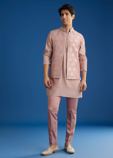 Banarasi Silk Jacket Kurta Set With Front Zip Closure