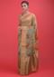 Beige And Green Ombre Saree In Cotton Silk With Printed Floral Pattern And Kundan Work Online - Kalki Fashion