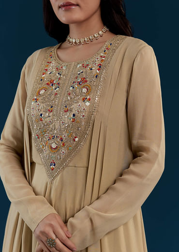 Beige Asymmetric Kurta Palazzo Set