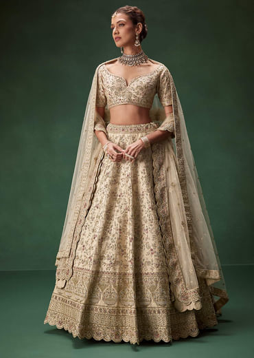 Beige Bridal Lehenga With Sequin And Zari Work Beige Bridal Lehenga With Sequin And Zari Work
