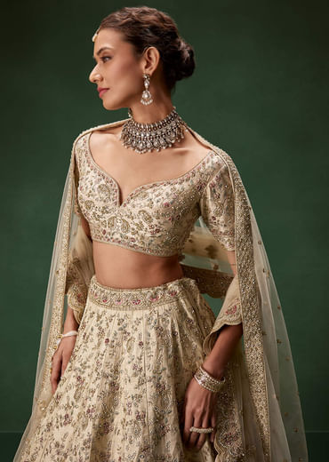 Beige Bridal Lehenga With Sequin And Zari Work Beige Bridal Lehenga With Sequin And Zari Work