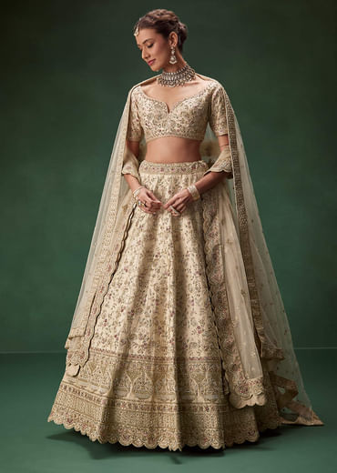 Beige Bridal Lehenga With Sequin And Zari Work Beige Bridal Lehenga With Sequin And Zari Work
