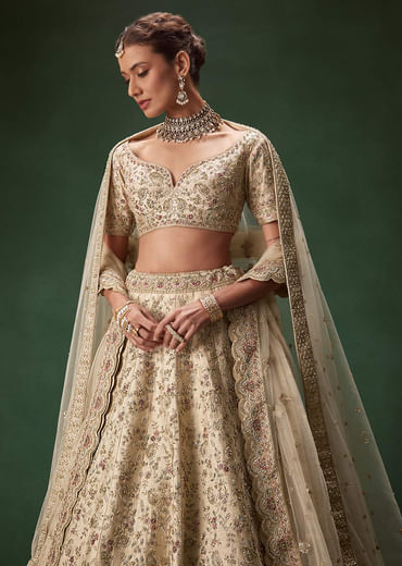 Beige Bridal Lehenga With Sequin And Zari Work Beige Bridal Lehenga With Sequin And Zari Work