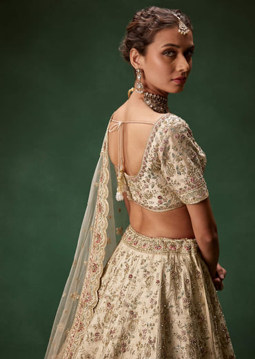 Beige Bridal Lehenga With Sequin And Zari Work Beige Bridal Lehenga With Sequin And Zari Work