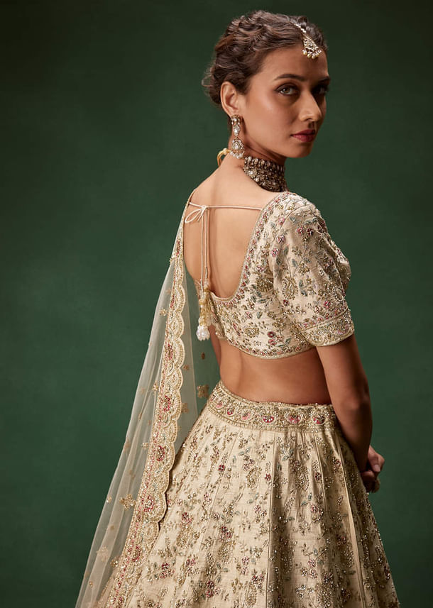 Beige Bridal Lehenga With Sequin And Zari Work