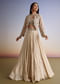 Beige Chinon Lehenga Jacket Set With Beads And Cutdana Work