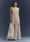 Beige Chinon Palazzo Suit With Intricate Hand Embroidery