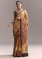 Beige Cotton Saree With Hand Painted Motifs And Brown Border