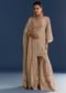 Beige Crepe Printed Kurta Sharara With Dupatta