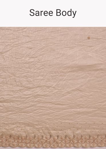 Beige Crepe Tissue Saree With Moti Beads And Cutdana Embroidery