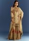 Beige Crush Tissue Floral Printed Kurta Palazzo With Dupatta