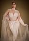 Beige Embroidered Drape Gown With Full Length Embroidered Cape
