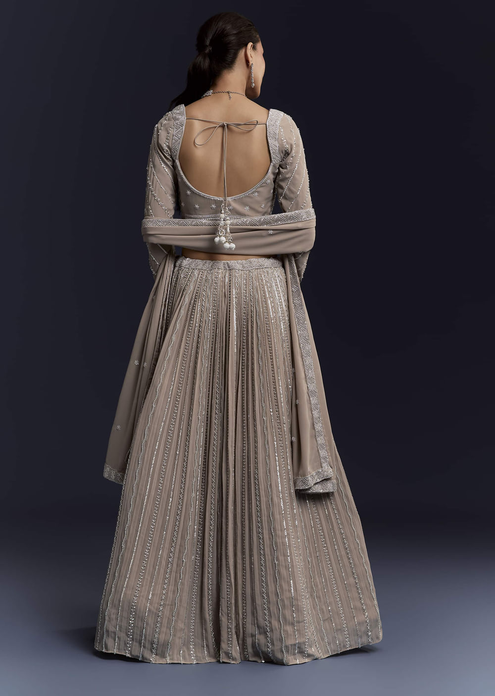 Beige Georgette Bridesmaid Lehenga Set With Sequin Embroidery