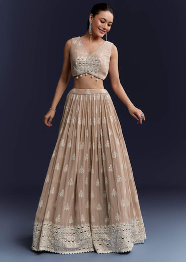 Beige Georgette Bridesmaid Lehenga With Thread And Sequins Work