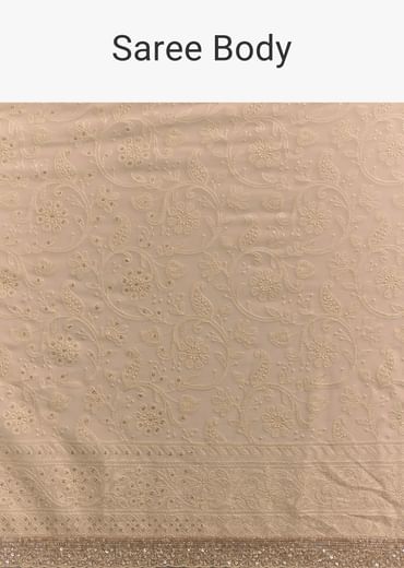 Beige Georgette Chikankari Saree With Stone And Cutdana Work