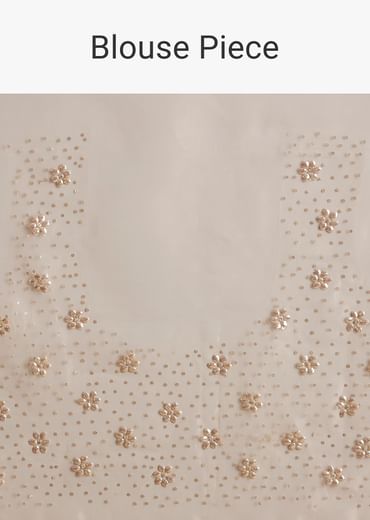 Beige Glass Tissue Embroidered Saree With Scallop Border