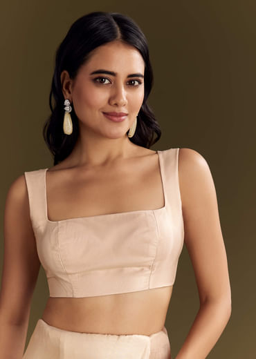 Beige Glass Tissue Saree With Cutdana And Beads Scallop Border