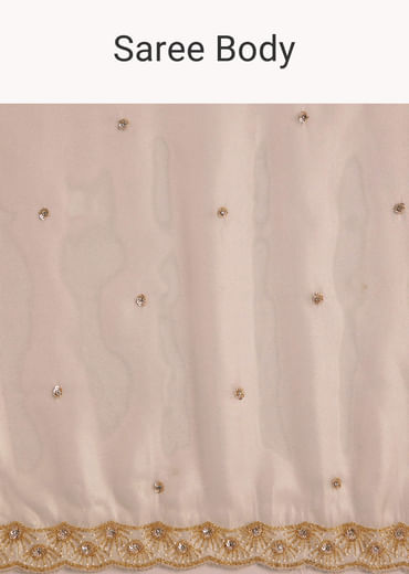 Beige Glass Tissue Saree With Cutdana And Beads Scallop Border