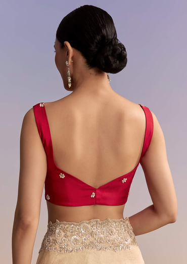 Beige Gold Jacquard Saree With Cutwork Floral Embroidery