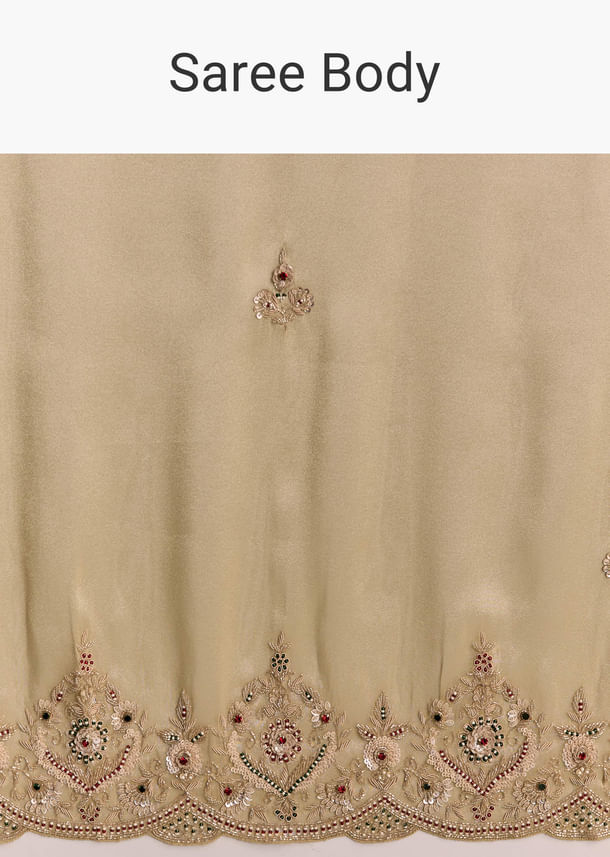 Beige Gold Tissue Embroidered Saree With Zardosi And Stone Work